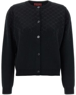 Gucci Strickjacke Mit Kristallen 'Gg' - Schwarz