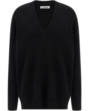 Jil Sander Jumper 'V-Neck With Pintuck Detail' - Black