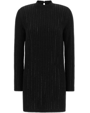 Twinset Abito A Coste Con Strass - Nero