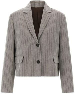 Brunello Cucinelli Pinstriped Chevron Blazer - Grey