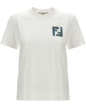 Fendi Ff T Shirt Bianco-Donna