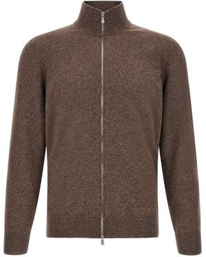 Brunello Cucinelli High Neck Cardigan With Zip - Brown