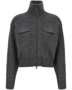 Brunello Cucinelli Cardigan Lana 'Shiny Zipper Pull' - Grigio