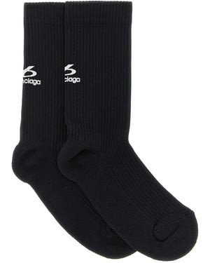 Balenciaga Ribbed Socks With Logo - Black