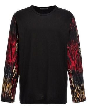 Yohji Yamamoto T-shirt manica contrasto - Nero