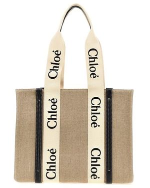 Chloé Woody Medium Tote Blu - Neutro