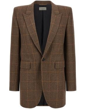 Saint Laurent Blazer Lana Check - Marrone