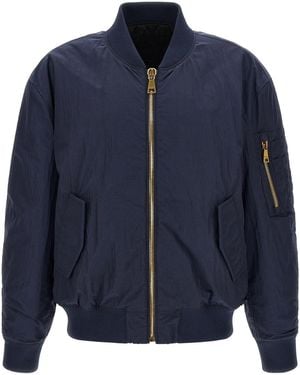 Balmain Logo Embroidery Bomber Jacket - Blue