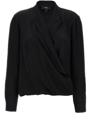 Theory 'pk Label Wrap' Blouse - Black