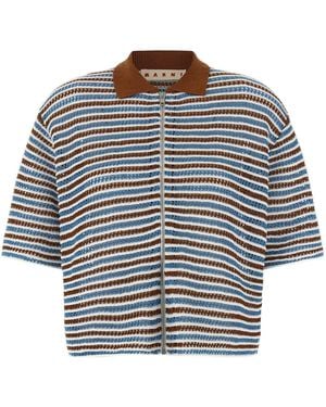 Marni Gestreifter Häkelcardigan - Grau