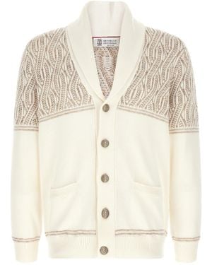 Brunello Cucinelli Braided Jacquard Shoulders Cardigan - Natural