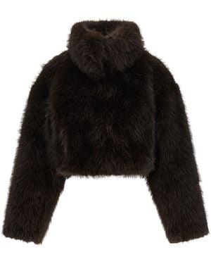 ROTATE BIRGER CHRISTENSEN Eco-fur Short Jacket - Black