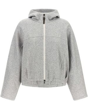 Brunello Cucinelli 'shiny Zipper Pull' Cropped Hoodie - Grey
