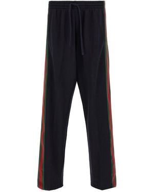 Gucci 'web' Cotton And Silk Joggers - Blue