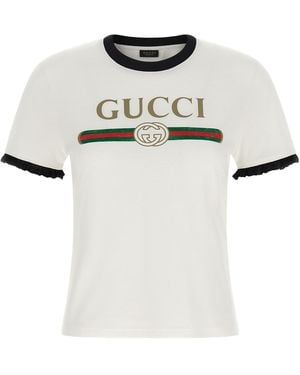 Gucci ' Web' Print T-shirt With 'incrocio Gg' - White