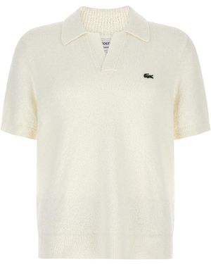 Lacoste Bouclé Knitted Polo Shirt - White