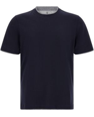 Brunello Cucinelli Cotton T-Shirt With Layered Effect - Blue