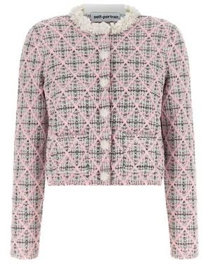 Self-Portrait Cardigan Colletto Floreale - Bianco