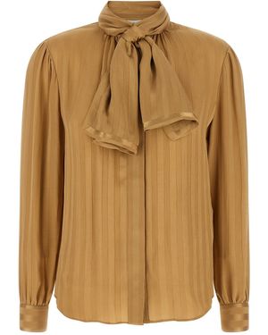 Saint Laurent Lavallière-Neck Silk Blouse - Brown