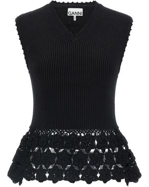 Ganni 'cotton Crochet' Vest - Black