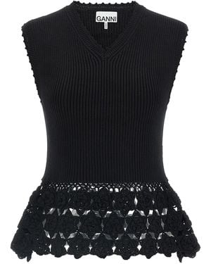 Ganni 'cotton Crochet' Vest - Black