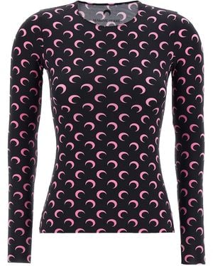 Marine Serre T-Shirt "Moon Printed Jersey Second Skin" - Blau