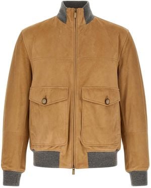 Brunello Cucinelli Padded Suede Bomber Jacket - Natural