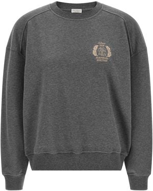 Brunello Cucinelli Cotton Sweatshirt With Monili Crest - Grey