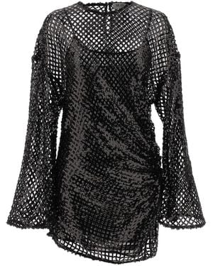 The Attico Sequin Mesh Dress - Black