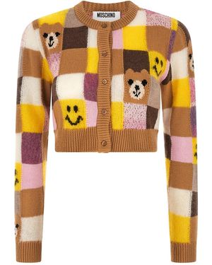 Moschino 'smiley® E ' Teddy Bear' Cardigan - Yellow