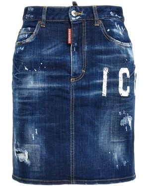 DSquared² 'icon Spray' Denim Skirt - Blue
