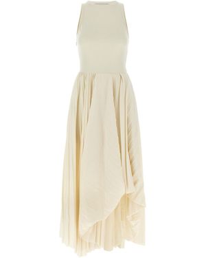 McQueen Pleated Cotton Jersey Asymmetrical Dress - White