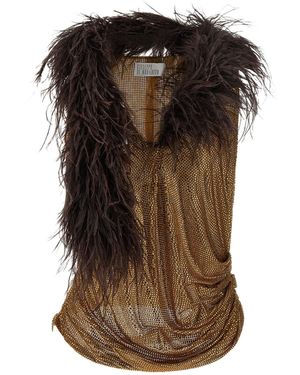 GIUSEPPE DI MORABITO Mesh And Feather Top - Brown