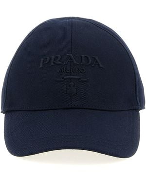 Prada Kappe Mit Logostickerei - Blau