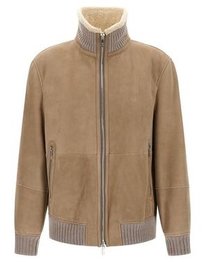 Brunello Cucinelli Bomber Suede E Sherling Curly - Marrone