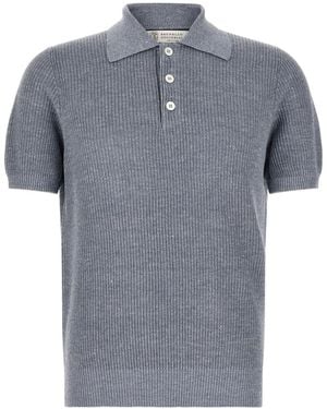 Brunello Cucinelli English Half-ribbed Polo Shirt - Grey