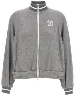 ブルゾン BRUNELLO CUCINELLI Logo embroidery lame sweatshirt Brunello Cucinelli Logo Embroidery Lamã Sweatshirt in Gray