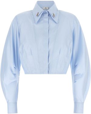 Elisabetta Franchi Cropped Shirt With Logo Plaques - Blue