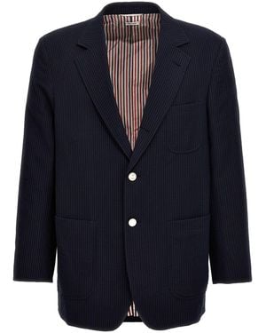 Thom Browne Single-Breasted Seersucker Blazer - Blue