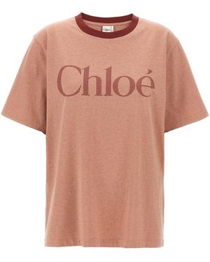 Chloé Chloã Logo Print T-Shirt - Pink