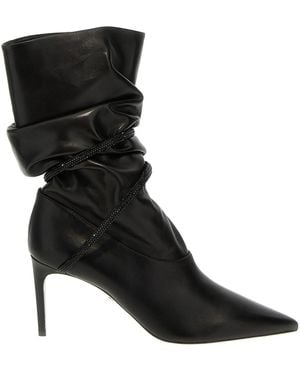 Rene Caovilla Rhinestone Nappa Ankle Boots - Black