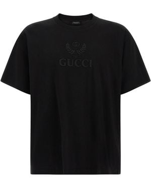 Gucci ' Incrocio Gg' Embroidered T-shirt - Black