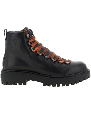Prada Lace-up Ankle Boots With Hooks - Black