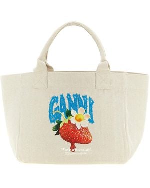 Ganni Medium 'Strawberry' Shopping Bag - White