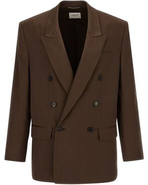 Saint Laurent Double-Breasted Silk Blazer - Brown