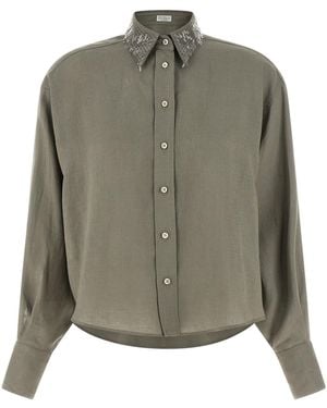 Brunello Cucinelli Sequin Collar Shirt - Green