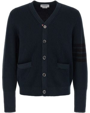 Thom Browne Cardigan Aus Gerippter Baumwolle - Blau