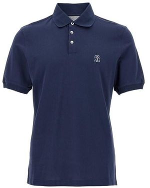 Brunello Cucinelli Polo Piqué Logo - Blu