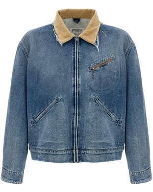 Maison Margiela Stonewashed Denim Jacket With Corduroy Collar - Blue