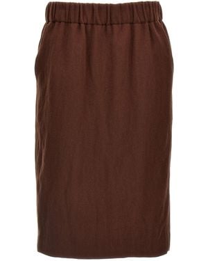 Dries Van Noten Wool-Blend Elastic Waist Midi Skirt - Brown